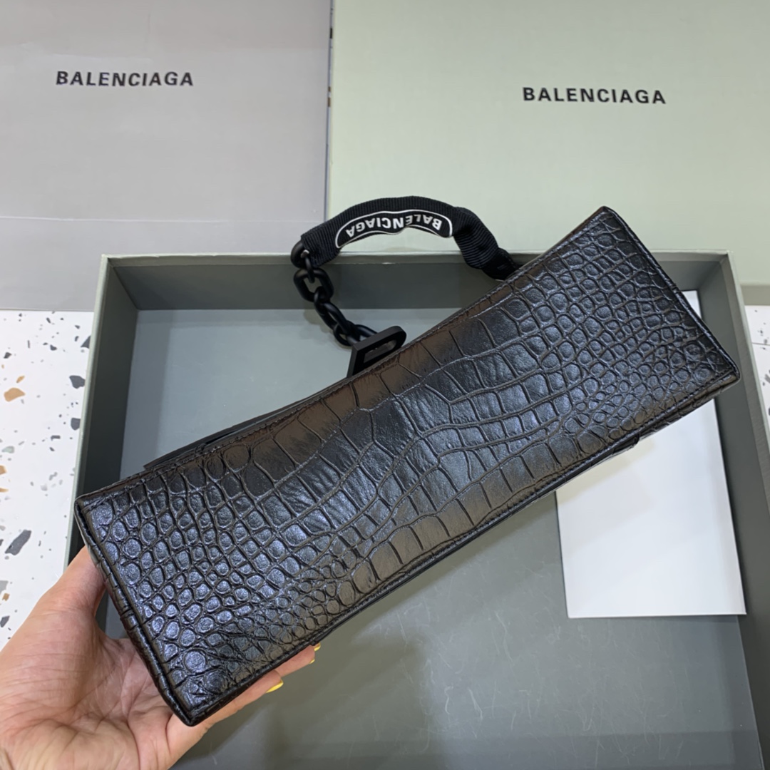 Balenciaga Downtown Small Shoulder Bag With Chain Crocodile Embossed Black